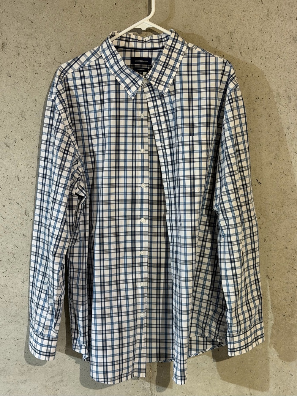 Croft & Barrow Blue Plaid Button-Up Shirt Men's XL Easy Care Long Sleeve
